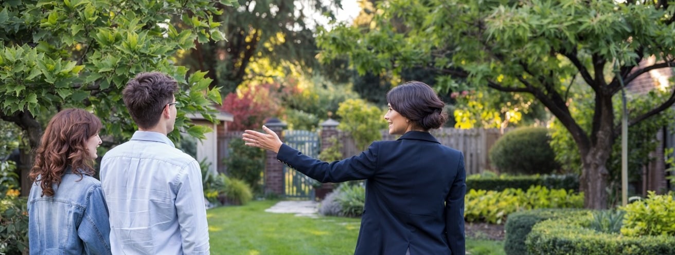 profesional inmobiliaria enseñando casa